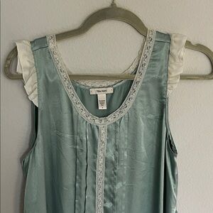 Vera Wang Teal Satin Top with White Lace